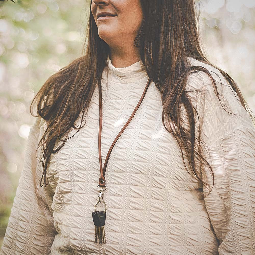 Leather cord made from moose leather that can hold your knife or keys around your neck.