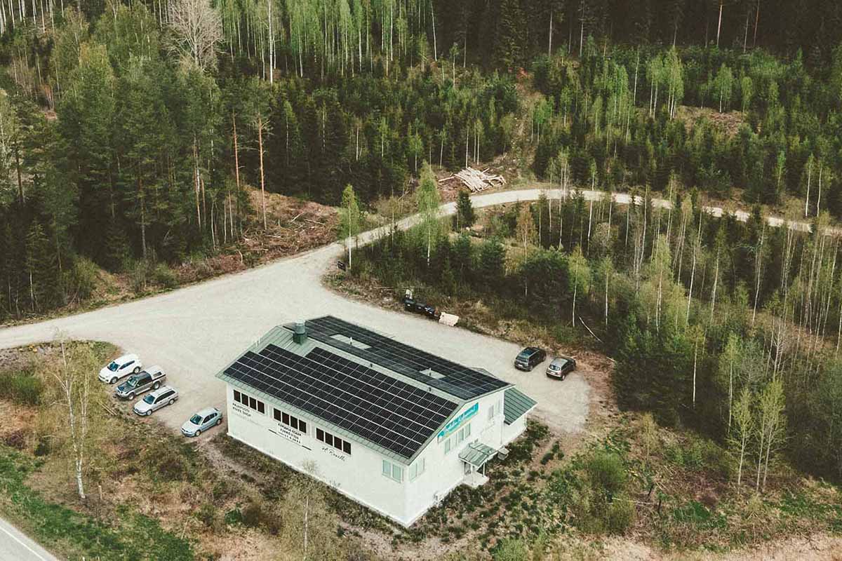 The Roselli factory from above showing their solar cells on the roof.